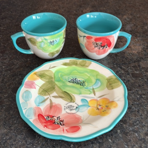 Pioneer Woman Salad Plate and 2 Mugs Vintage Bloom - Picture 1 of 7